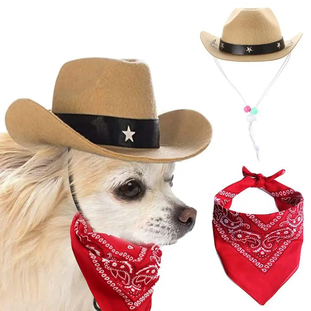 Western Cowboy Dog Costume Hat Scarf Set