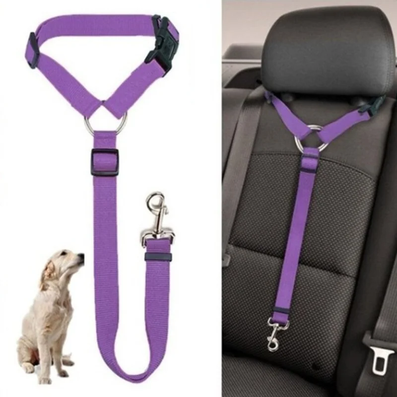 Solid Color Two-in-one Pet Car Seat Belt Nylon Lead Leash