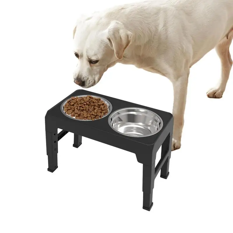 Dog Double Elevated Bowls Stand 3 Adjustable Height Pet Slow Feeding Dish