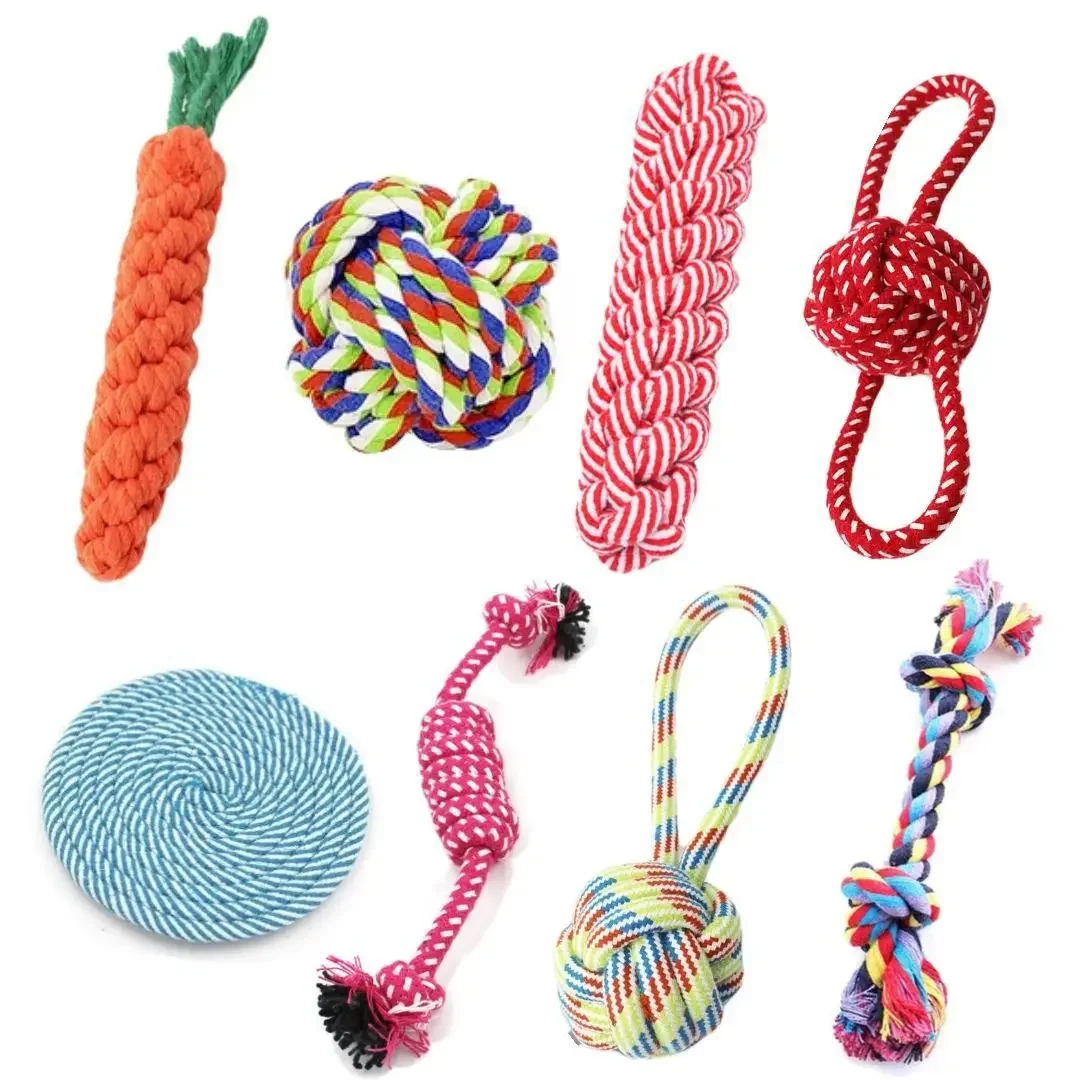 1PC Dog Carrot Knot Rope Ball Cotton Rope Dumbbell Puppy Cleaning Teeth Chew Toy