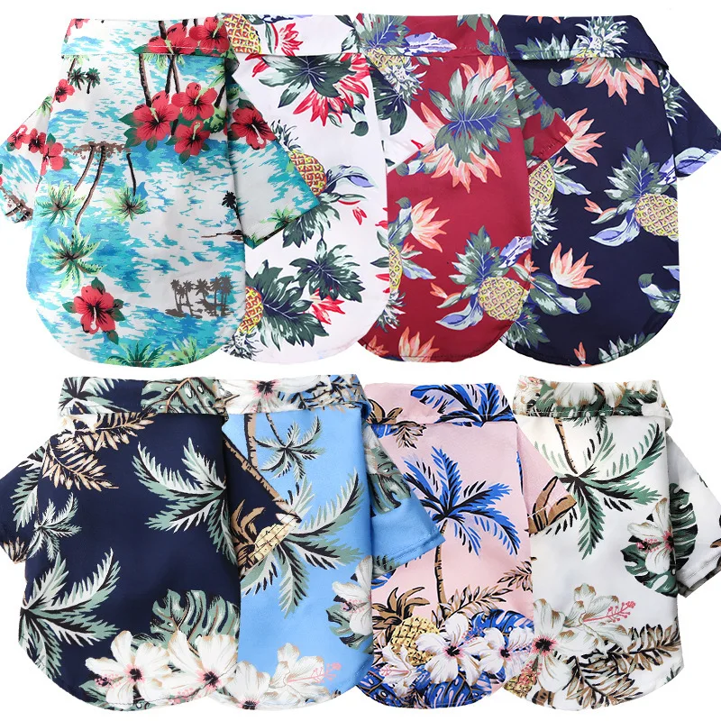 Summer Pet Dog Clothes Hawaiian Style Leaf Printed Beach Shirts