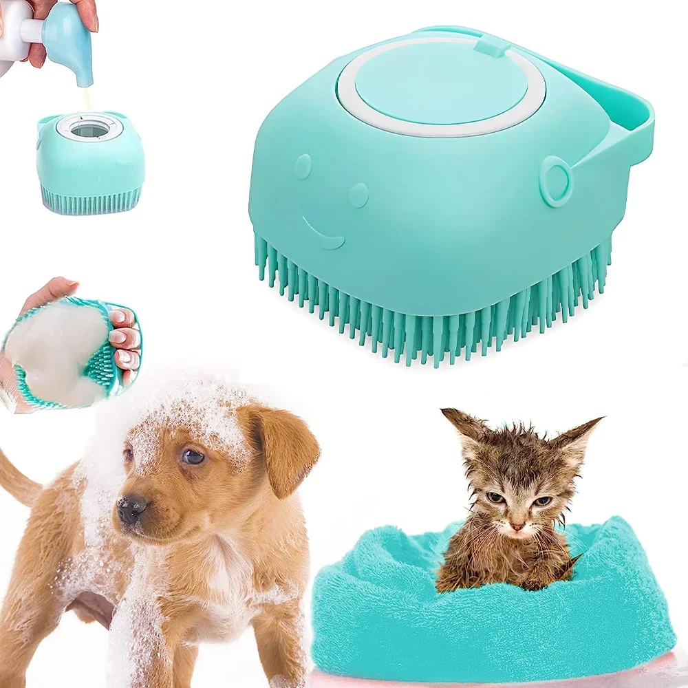 Silicone Dog Cat Shower Brush Pet Shampoo Dispenser Massager