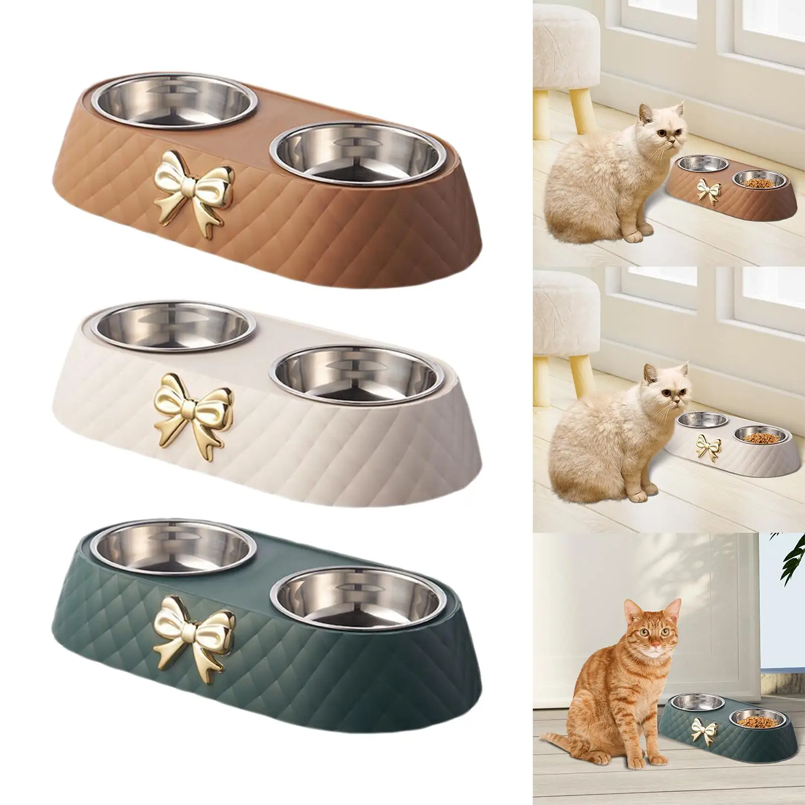 Cat Double Bowls Removable Size 34×17.5×6.5cm Anti Slip Accessories