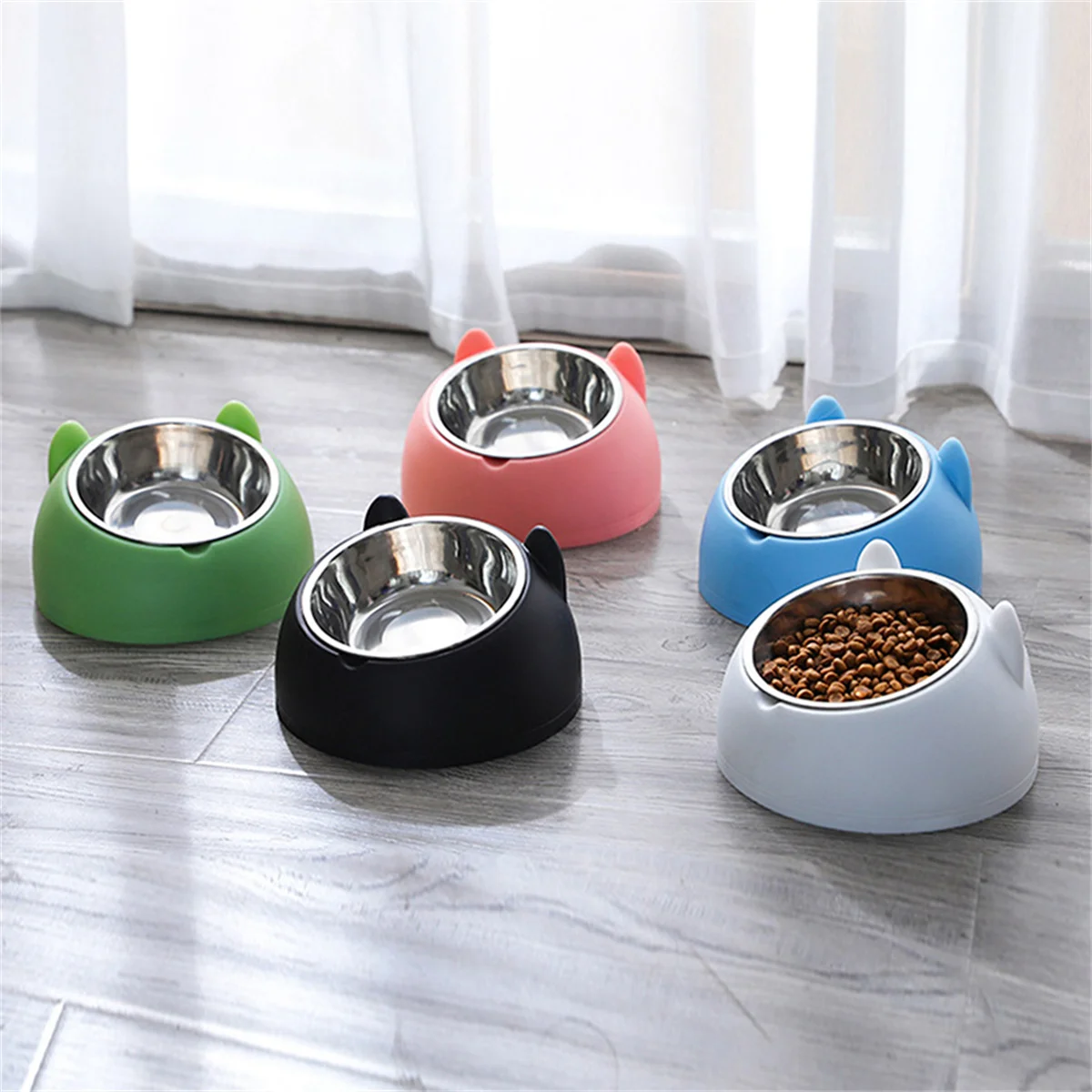 Cat Bowl 15 Degrees Raised Stainless Steel Non Slip Puppy Base