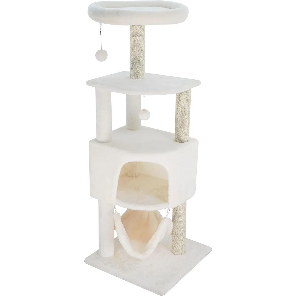 45in Cat Tree Tower for Indoor Cats with Scratching Post and Hanging Bed