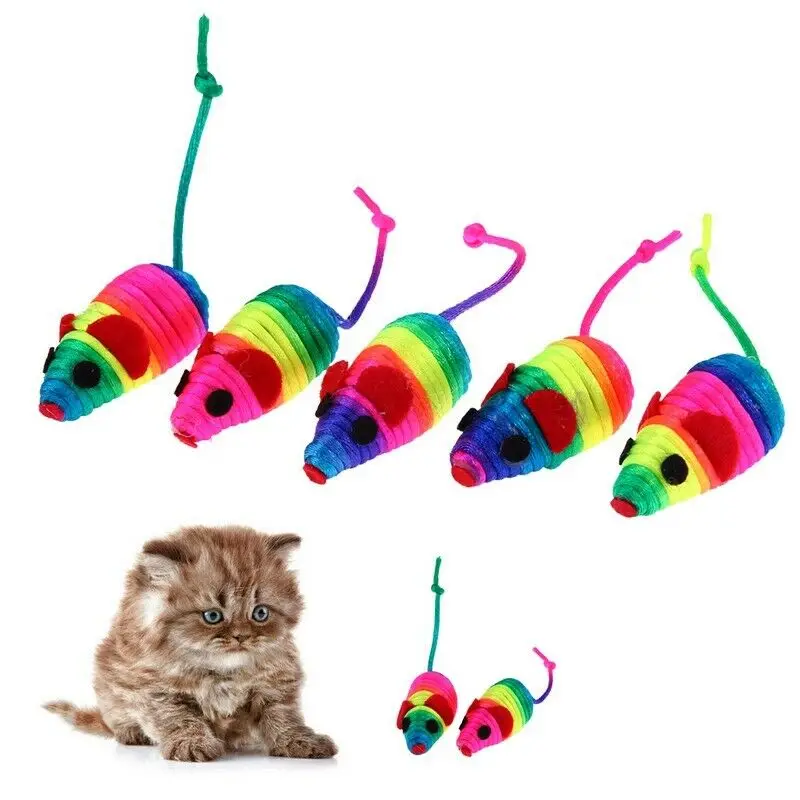 5Pcs Cat Plush False Mouse Colorful Squeaker Sound Toy