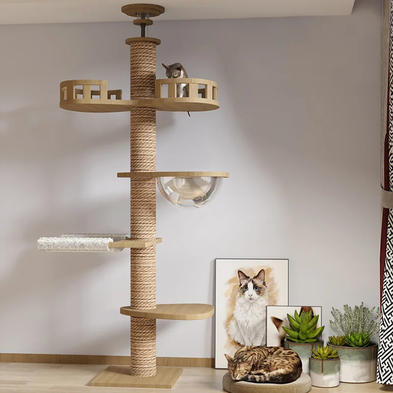 Adjustable Cat Tree House Tower Floor to Ceiling Kitten Multi-Level Condo