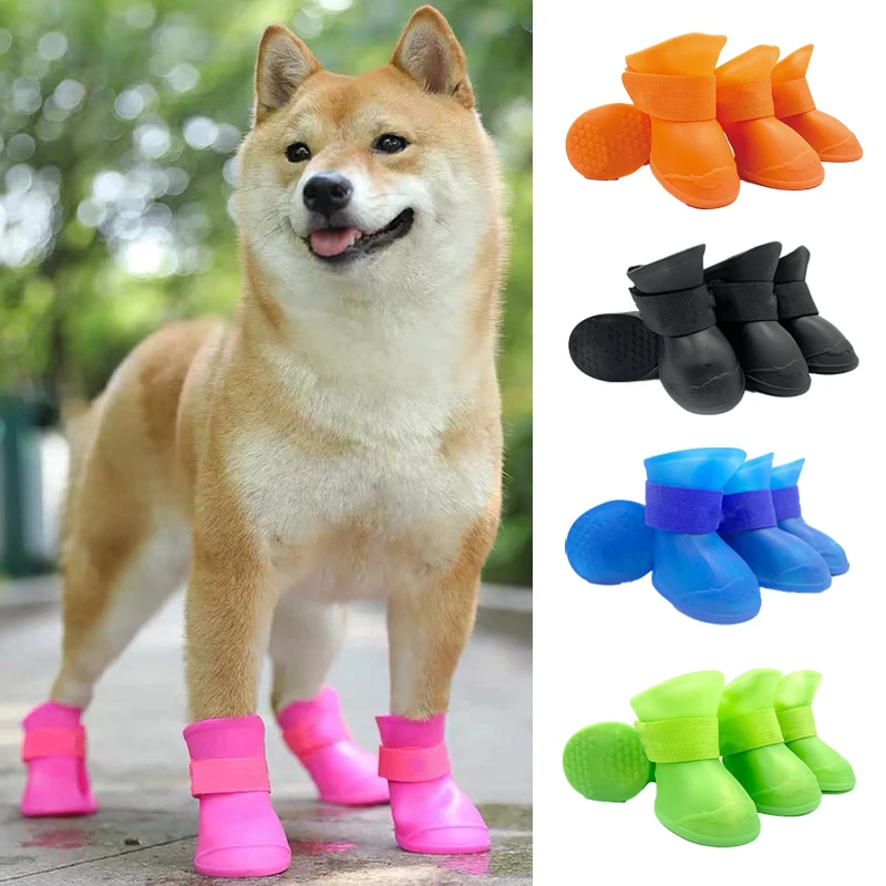 4Pcs Pet WaterProof Rainshoe Anti-slip Rubber Boot