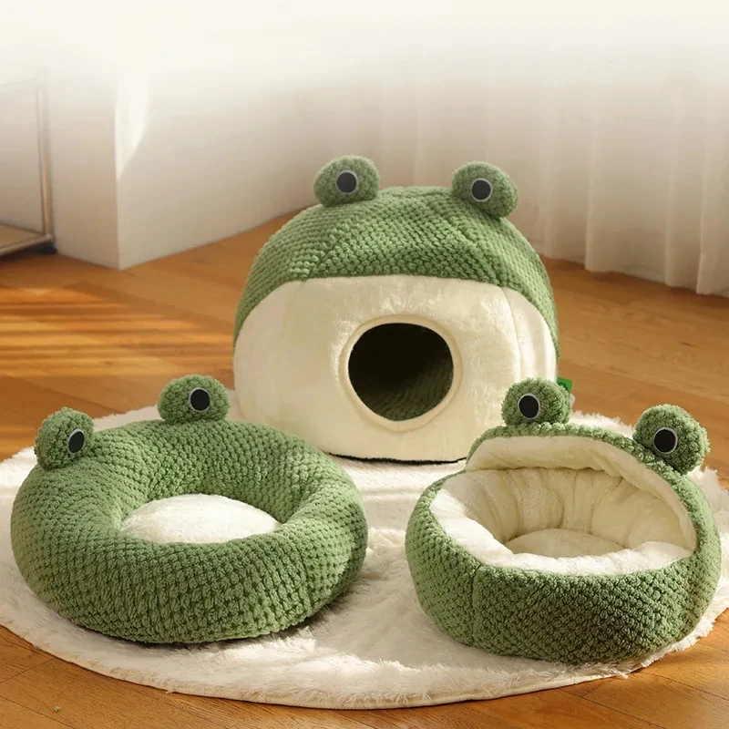 Pet Cat Bed Plush Round Cartoon Frog Mat