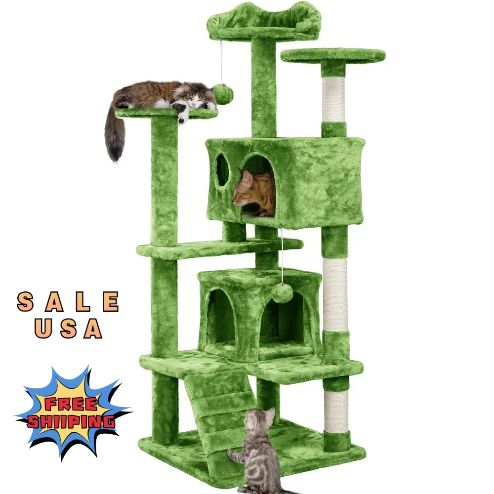 Pet Products Upholstered 6-Level 54″ Cat Tree with 2 Condos