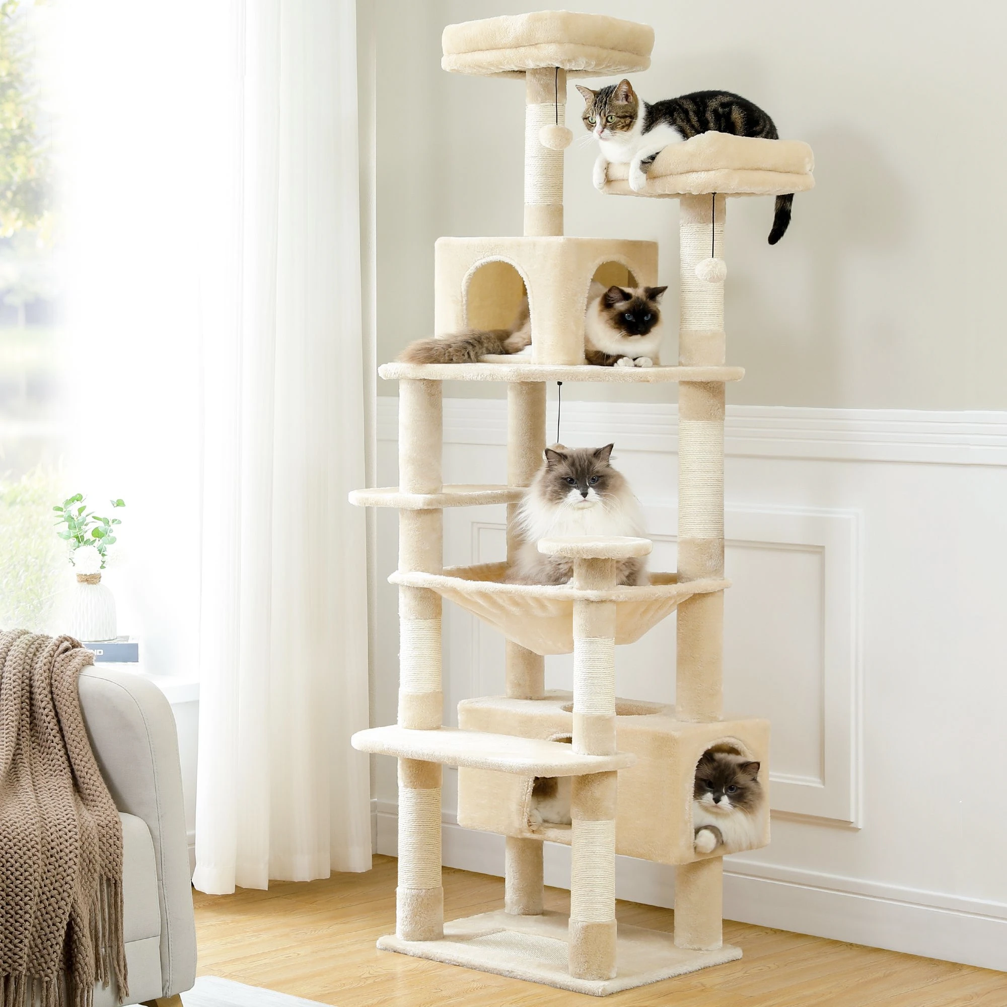 Multi-Level Cat Tree Luxury Cat Tower with Condo Hammock