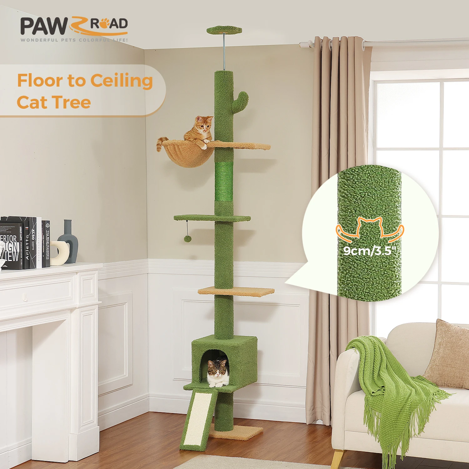 Adjustable 210-274CM Floor to Ceiling Cat Tree Tower 5 Tiers